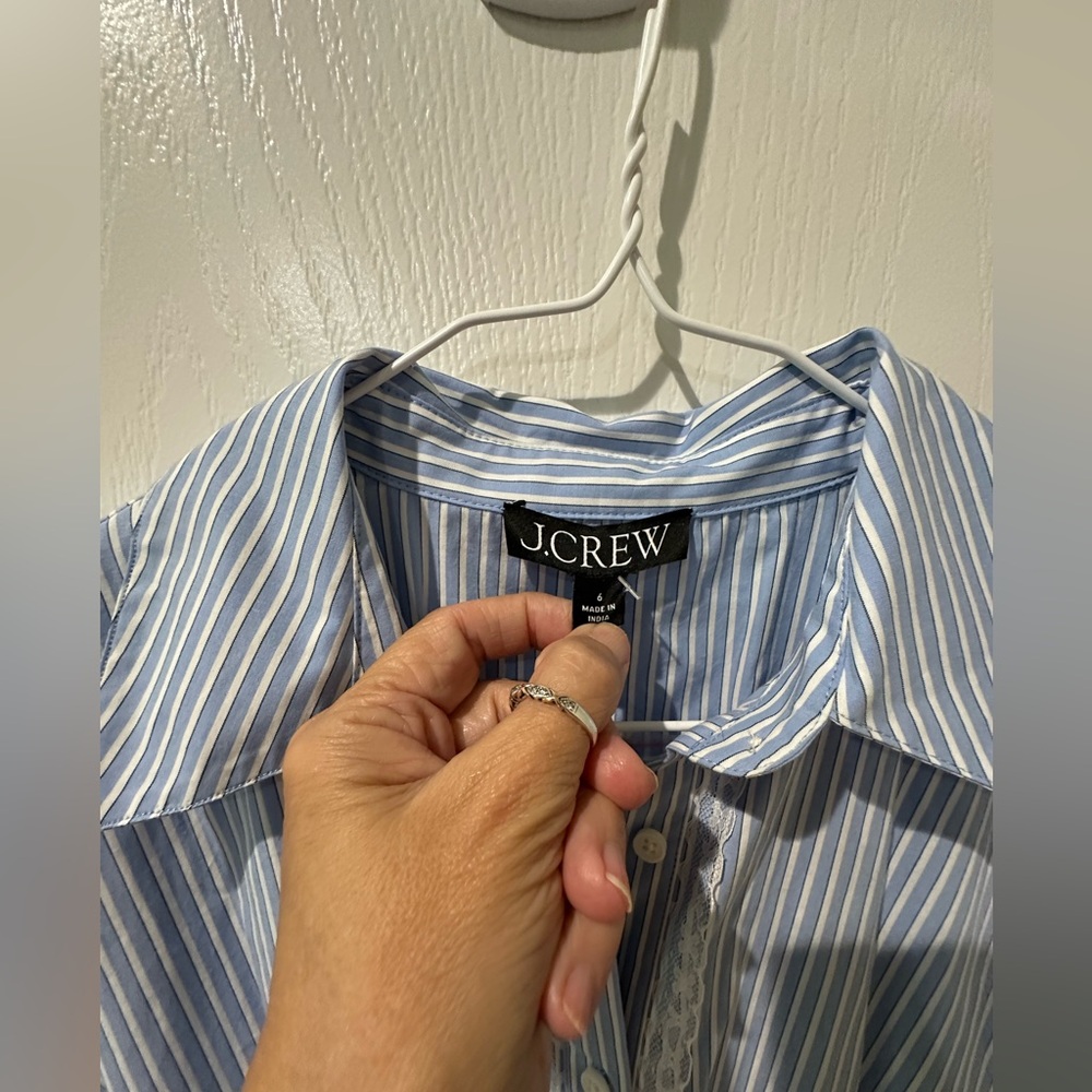 J. Crew Light Blue and White Striped Midi Shirt Dress - Picture 7 of 14